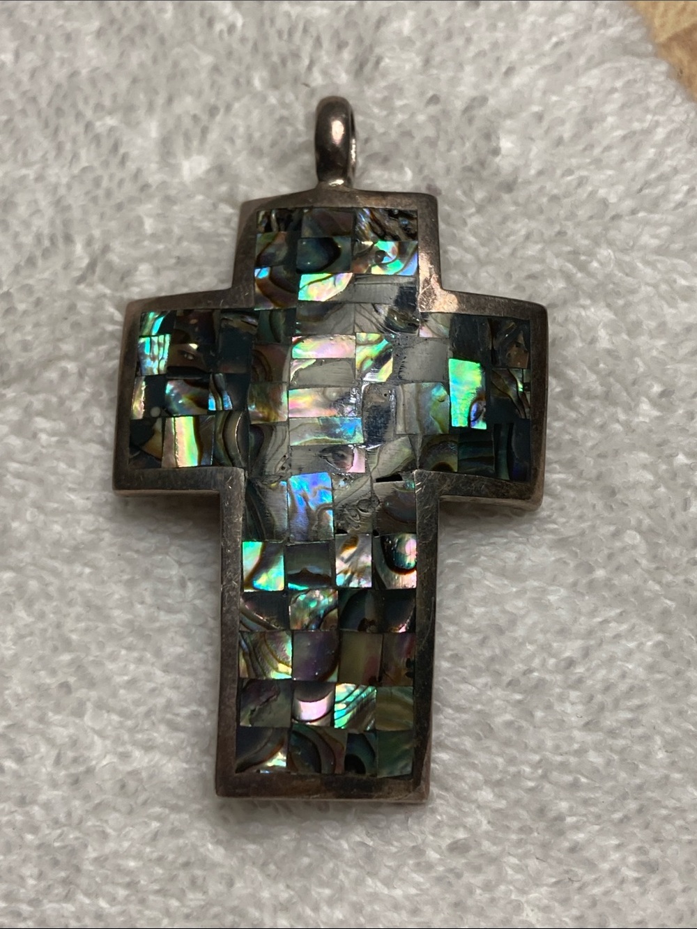 Abalone Inlay Cross Pendant Necklace - Iridescent Shell